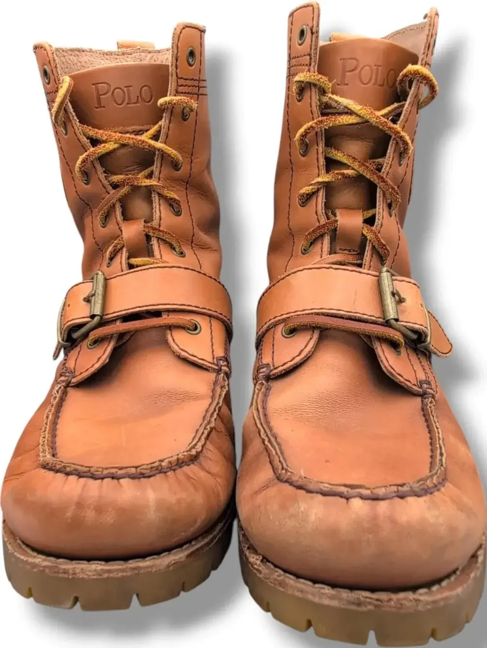Polo‎ Ralph Lauren Ranger Boots Mens Size 9.5D Brown Leather Strap Buckle Combat